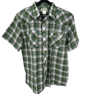 NWT Haband Mens Green Plaid Western Pearl Snap Button Short Sleeve Shirt  L